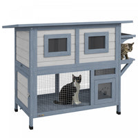 Pawhut Niche D'exterieur Pour Chat, Abri En Bois A 2 Niveaux Avec Porte, Toit Resistant Aux Intemper