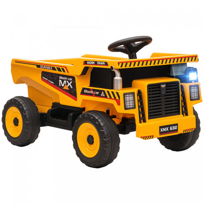 Qaba Kids Ride On Dump Truck, 12v Electric Dump Bed With Remote Control, Battery Powered Construction Vehicle With Music, Mp3, Usb For Toddlers 3-5 Years Old, Yellow