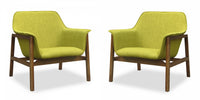 Fauteuil d’appoint Miller style milieu du siecle en tissu lin vert – Lot de 2