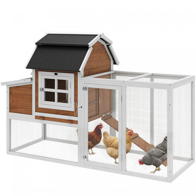 PawHut 71" Chicken Coop for 3 Chickens, Wooden Hen House Outdoor Duck House with Run, Removable Tray, Nesting Box, Waterproof Asphalt Roof, Ramp and Perches, Bunny Hutch, Brown