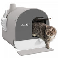 Pawhut Bac A Litiere Pour Chat Avec Couvercle, Bac A Litiere Ferme Pour Chat Avec Plateau Amovible,
