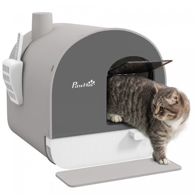 Pawhut Cat Litter Box With Lid, Enclosed Kitty Litter Box With Removable Tray, Scoop, Filter, Light |Pawhut Bac A Litiere Pour Chat Avec Couvercle, Bac A Litiere Ferme Pour Chat Avec Plateau Amovible,