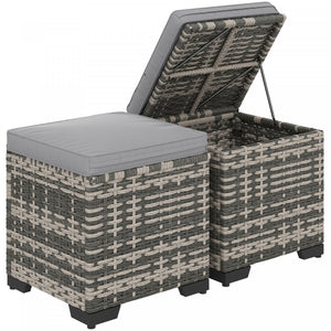 Outsunny Lot De 2 Poufs En Osier, Repose-pieds Avec Rangement, Gris