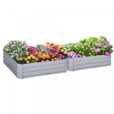 Outsunny 39" X 39" X 12" Set Of 2 Raised Garden Bed, Elevated Planter Box With Galvanized Steel Fram|Outsunny - Jardiniere Surelevee Pour Fleurs - Lot De 2 - Gris