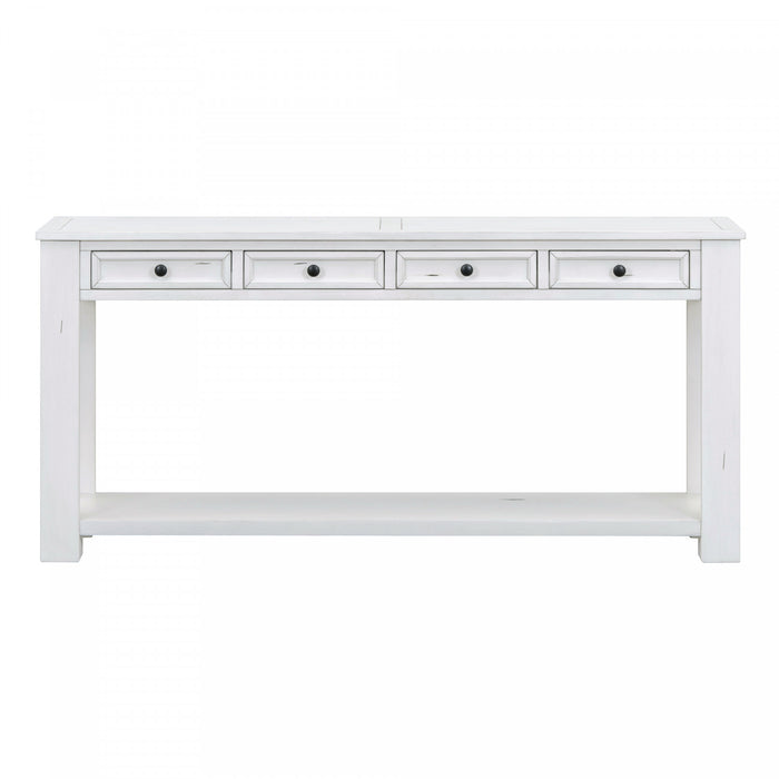 Table Console Gracie En Bois Massif Avec Tiroirs Et Etagere - Blanc Antique
