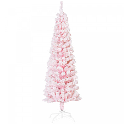 Homcom Snow Flocked Pencil Christmas Tree Slim Artificial Christmas Tree|Homcom Arbre De Noel Artificiel Fin Floque De Neige Artificielle 5pi