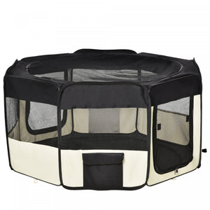 Pawhut 47,25 Pouces Parc Souple Pour Animaux De Compagnie, Chenil Pliant Pour Chiots, Tente Pour Chien, Cage D'exercice Pour Chat, Avec Sac, Beige