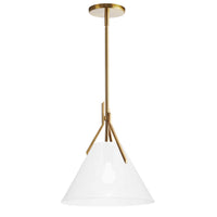 Luminaire suspendu Nicole de Dainolite en verre blanc opale, avec fini laiton vieilli et 1 ampoule