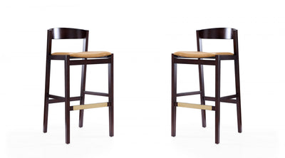 Klismos Mid-Century Modern Wood Upholstered Barstool in Camel - Set of 2 | Tabouret de bar en bois rembourre style Klismos mi-siecle moderne, coloris camel - Lot de 2