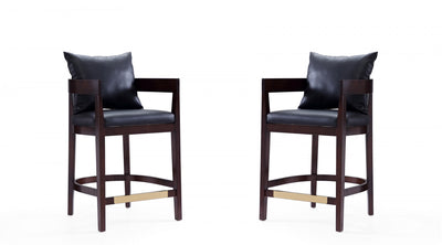 Ritz Mid-Century Modern Wood Upholstered Counter Stool in Black - Set of 2 | Tabouret de comptoir en bois rembourre style mid-century Ritz noir - Lot de 2