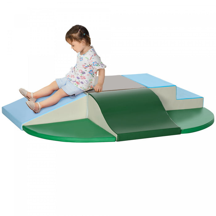 Ensemble De Jeux Qaba Pour Enfants, 6 Blocs En Mousse Pour Grimper, Ramper Et Glisser, Equipement De Jeu D'interieur Sur Pour Les Enfants De 12 A 36 Mois, Bleu Et Vert