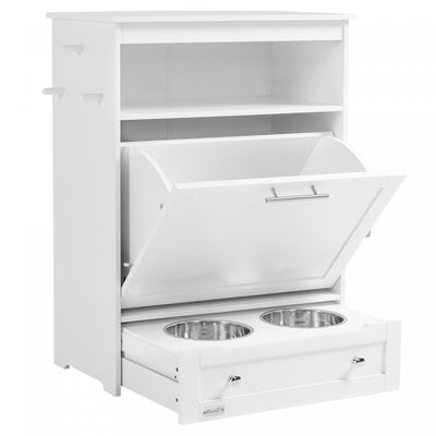 Pawhut Pet Feeder Station Storage Cabinet, Dog Food Storage Container With Dog Raised Bowls And Hang|Pawhut Pet Feeder Station Storage Cabinet, Conteneur De Stockage De Nourriture Pour Chien Avec Bols