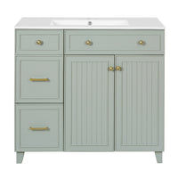  Meuble de salle de bain moderne Grady 36 pouces avec lavabo ceramique et rangement intelligent, vert