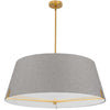 Luminaire suspendu Preston de Dainolite de 33 po de diamètre avec abat-jour en tissu gris, fini laiton vieilli et 4 ampoules