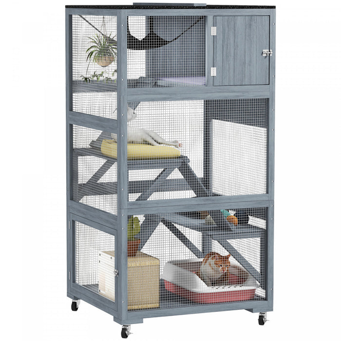 Catio 167,5 cm Maison pour Chats Exterieure sur Roues avec Hammac