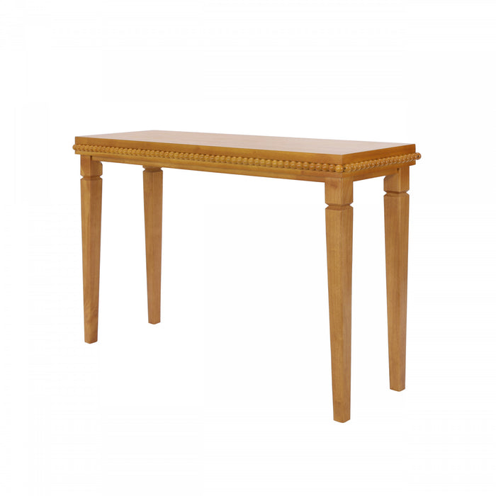 Console rustique en bois Martha 120 cm avec bordure perlee decorative - brune