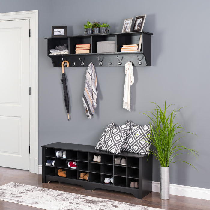 Banc à compartiments de rangement pour 24 paires de chaussures - noir