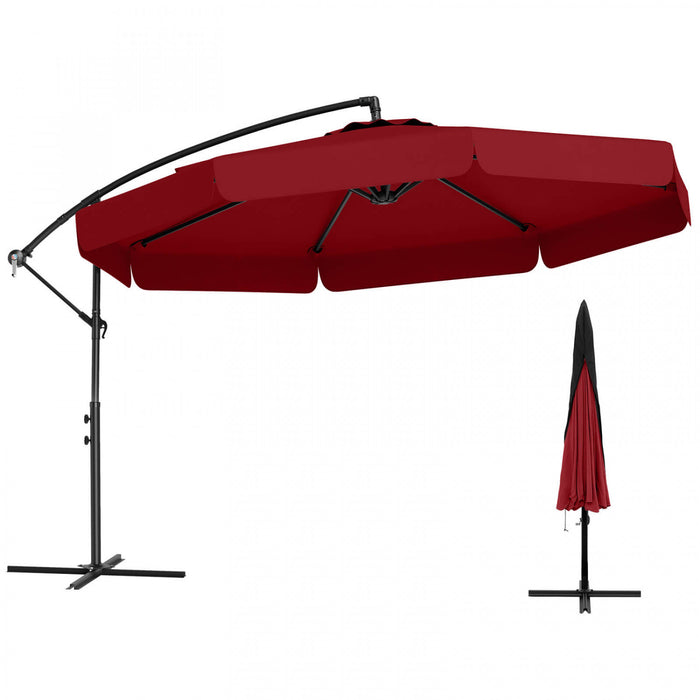 Costway Parasol suspendu deporte de 10 pieds, parasol cantilever de patio avec housse rouge