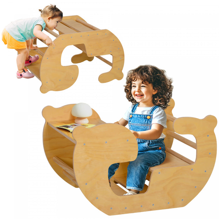 Qaba Jouet D'escalade 2 En 1 Pour Les Enfants, Arche En Bois Pour Bebe, Table Et Chaise Pour Enfants, Aire De Jeux, Gym Pour Garcons, Filles Et Enfants De 18 A 48 Mois