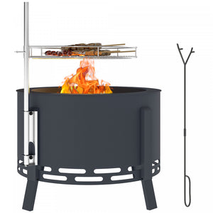Outsunny Foyer D'exterieur Avec Grille De Cuisson, Recuperateur De Cendres