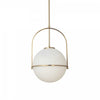 Petit luminaire suspendu Paola de Dainolite en verre blanc opale, avec fini laiton vieilli et 1 ampoule