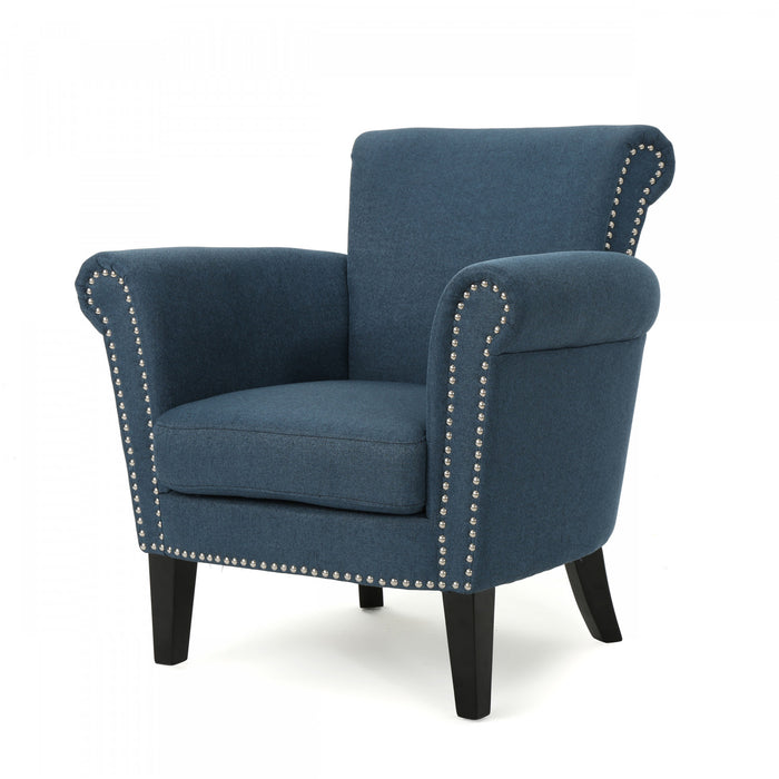 Chaise Mason En Tissu Avec Pieds En Bois Et Finition Cloutée - Bleu Marine
