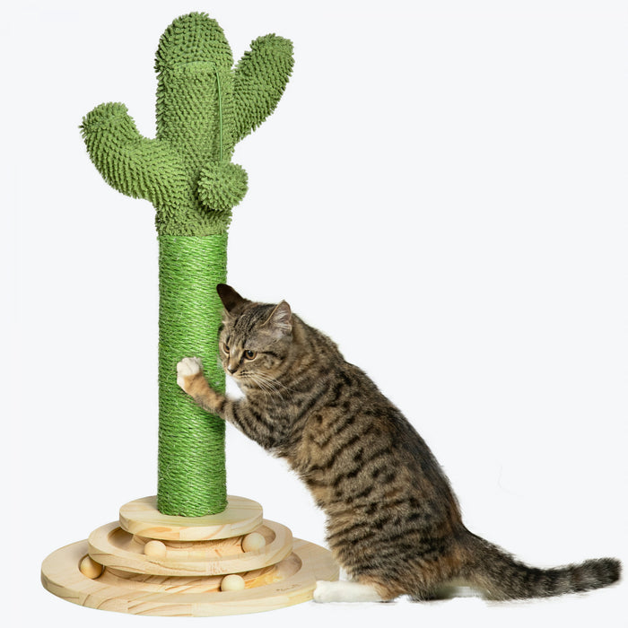 Pawhut Arbre A Chat 23.6\" En Sisal Naturel Avec Deux Balles Suspendues Interactives Et Jouets Rotatifs Pour Chats D'interieur