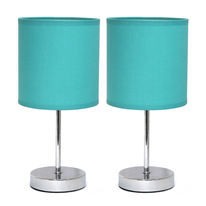 Ensemble de 2 mini lampes de table de base de Simple Designs chromées - turquoise