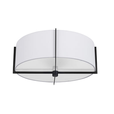 Dainolite Preston 3 Light Semi-flush Mount Matte Black White Shade Lamp|Plafonnier semi-affleuré Preston de Dainolite avec abat-jour blanc, fini noir mat et 3 ampoules