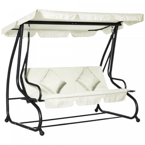Outsunny 3 Places Patio Swing Chair Convertible Lit Rembourre Porche Exterieur Avec Auvent Et Oreiller