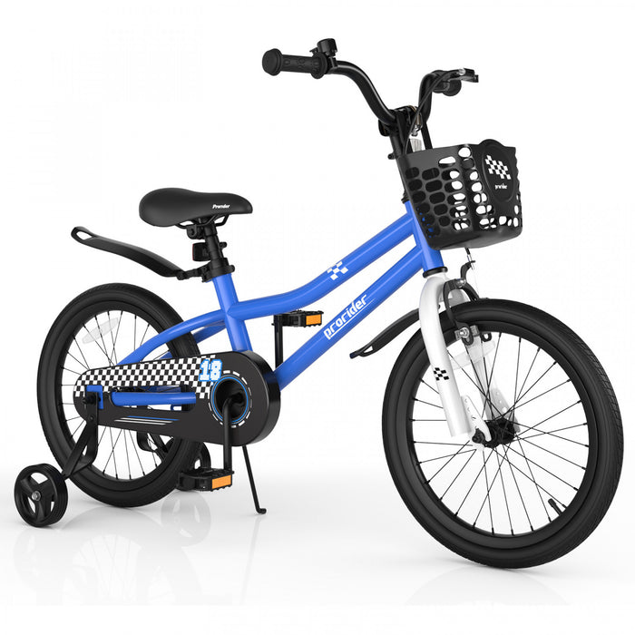 Velo Costway 18\" Pour Enfants Avec Roues D'entrainement Amovibles Et Panier Pour 4-8 Ans Bleu