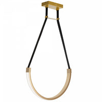 Luminaire suspendu Regan de Dainolite en silicone blanc qui diffuse la lumière, avec fini laiton vieilli et ampoule à DEL de 30 W