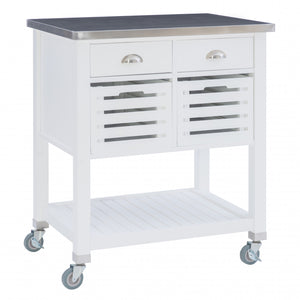 Chariot-bar de rangement Robbin en bois pour la cuisine - blanc