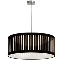 Luminaire suspendu de Dainolite avec abat-jour noir et blanc à fentes, fini chromé poli et ampoule à DEL de 22 W