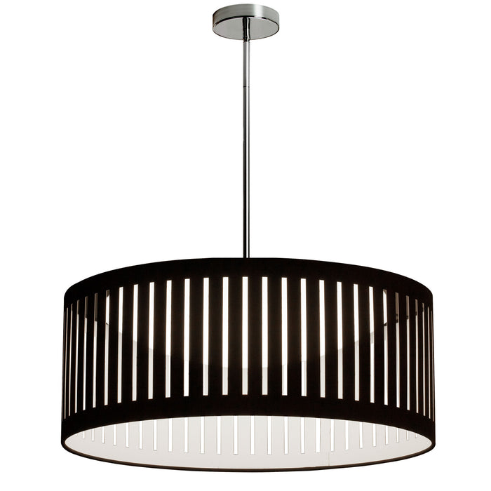 Luminaire suspendu de Dainolite avec abat-jour noir et blanc à fentes, fini chromé poli et ampoule à DEL de 22 W