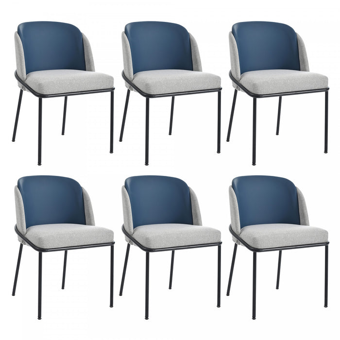 Olivia Ensemble de 6 chaises de salle a manger modernes avec pieds inclines et pieds reglables, bleu et gris