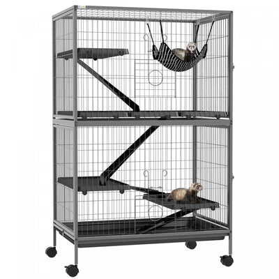 Pawhut 5-tier Rolling Small Animal Cage, Deluxe Guinea Pig Cage, Ferret Cage For Mink Chinchilla Kit|Pawhut Cage Roulante A 5 Niveaux Pour Petits Animaux, Cage Pour Cochon D'inde, Furet, Chinchilla, Ch