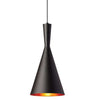 Luminaire suspendu Helsinki de Dainolite en forme de cône, avec intérieur à motif de galets dorés, fini noir mat et 1 ampoule