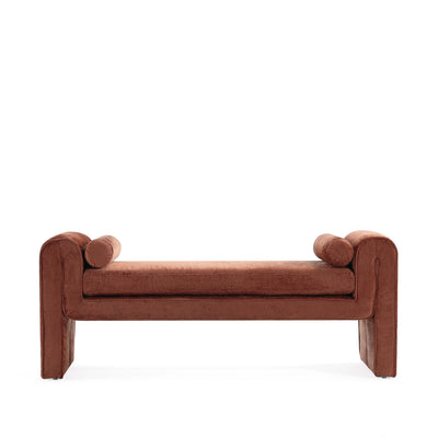 Concord Modern Glam Chenille Accent Bench in Terracotta | Banc d’appoint moderne glamour en chenille Concord, couleur terre cuite