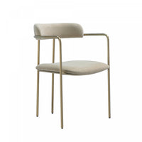 Chaise de salle a manger moderne mi-siecle en metal et tissu, coloris taupe, Serene