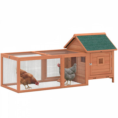 PawHut 72" Chicken Coop, Wooden Hen House for 2 Chickens, Poultry Cage with Run, Nesting Box, Removable Tray, Waterproof Roof, Ramp, Perch,Duck House Rabbit Hutch, Orange