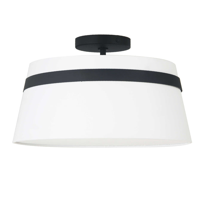 Plafonnier semi-affleuré Symphony de Dainolite avec abat-jour blanc, fini noir mat et 3 ampoules