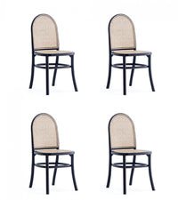 Chaise de salle a manger Paragon Industry Chic avec dossier en cannage, bois et assise rembourree, noir et gris - Lot de 4