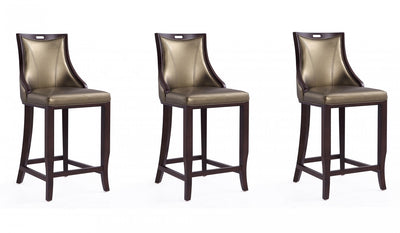 Emperor Traditional Wood Upholstered Barstool in Bronze - Set of 3 | Tabouret de bar en bois traditionnel Emperor avec assise rembourree, bronze - Lot de 3