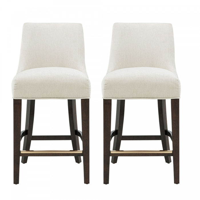 Tabouret de comptoir moderne en bois avec chenille Beever, creme - Lot de 2