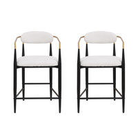  Ensemble De 2 Tabourets Hauteur Comptoir Tammy En Tissu Bouclé Avec Accents Dorés - Blanc