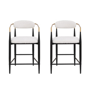 Ensemble De 2 Tabourets Hauteur Comptoir Tammy En Tissu Bouclé Avec Accents Dorés - Blanc
