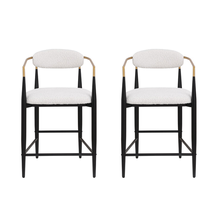 Ensemble De 2 Tabourets Hauteur Comptoir Tammy En Tissu Bouclé Avec Accents Dorés - Blanc