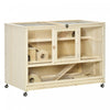 Pawhut Cage A Hamster En Bois, Cage A Rats A 3 Niveaux Avec Toit Ouvrant, Echelles, Roues, Plateau, Pour Hamsters, Rats, Maison De Jeu D'exercice Pour Petits Animaux, Bois Naturel
