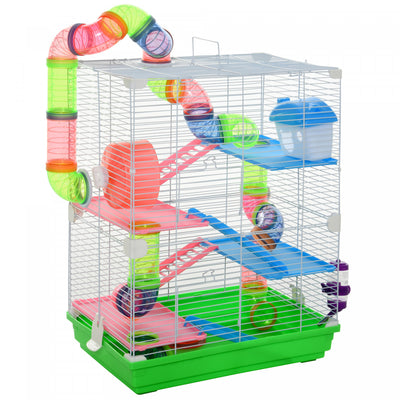 Pawhut 5 Tiers Hamster Cage Portable Animal Travel Carrier Habitat With Exercise Wheels Play Tube Wa|Pawhut Cage A Hamster A 5 Etages Portable Pour Animal De Compagnie Avec Roues D'exercice Tube De Jeu